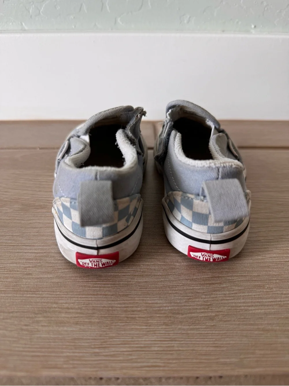 Vans Toddler Slip-On Checkerboard Sneakers in Light Blue and White